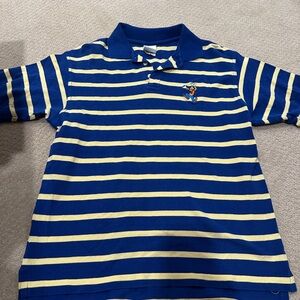 Vintage Disney Blue and Yellow Striped Polo Shirt - Goofy